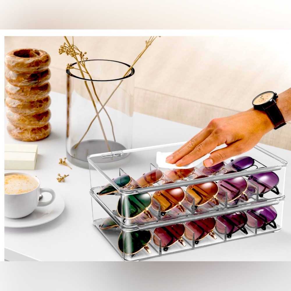 Clear Sunglasses Organizer with Multiple Compartments
